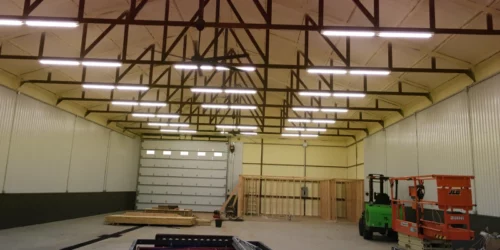 interior of a warehouse with newly installed lights tuttle ok